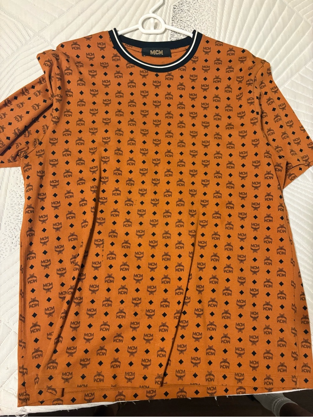 MCM Orange All-Over Logo Short Sleeve Tee